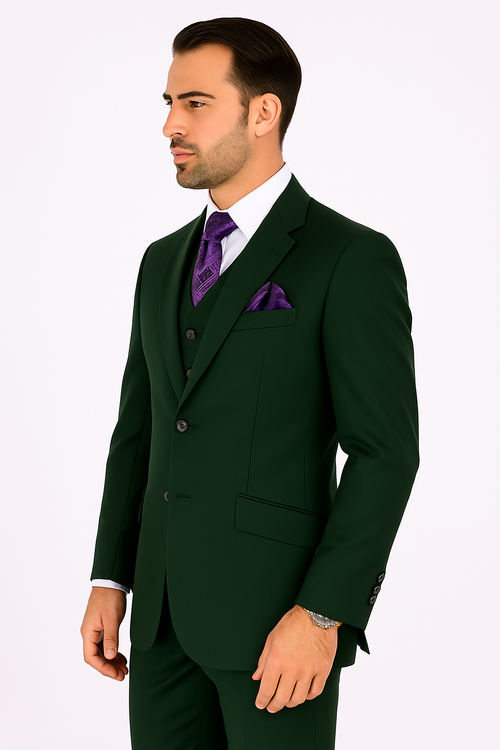 100 Percent Wool Fit Suit - Mens Wool Business EggplantSuits - New Arrival