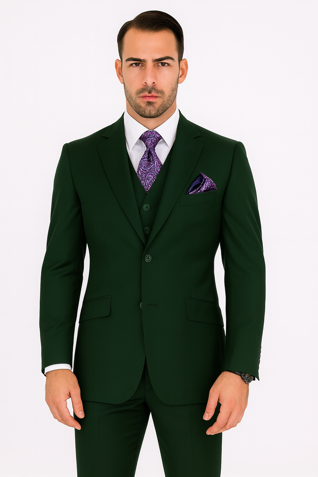 100 Percent Wool Fit Suit - Mens Wool Business EggplantSuits - New Arrival - 34 Short or Extra Small
