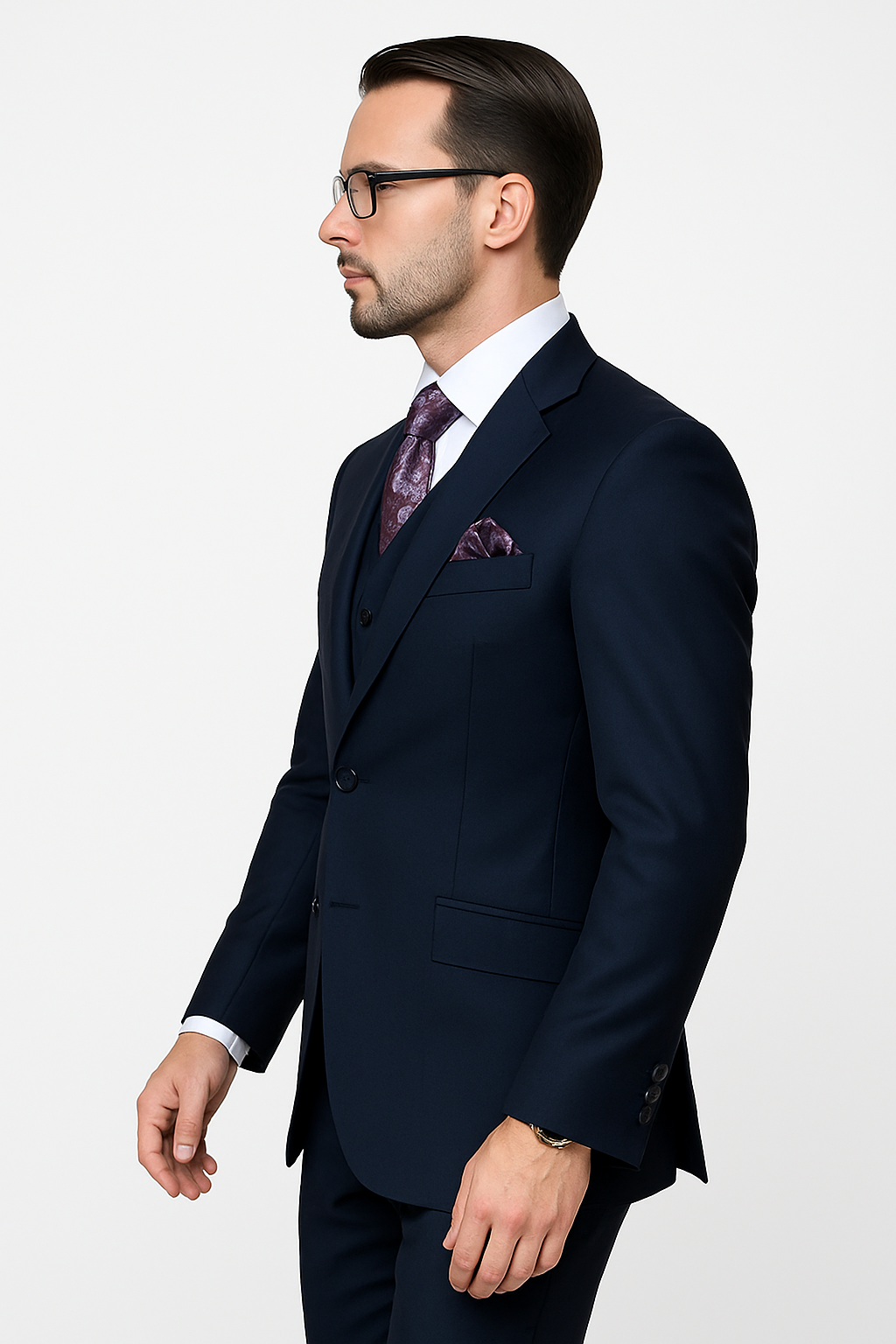100 Percent Wool Fit Suit - Mens Wool Business EggplantSuits - New Arrival - 34 Short or Extra Small