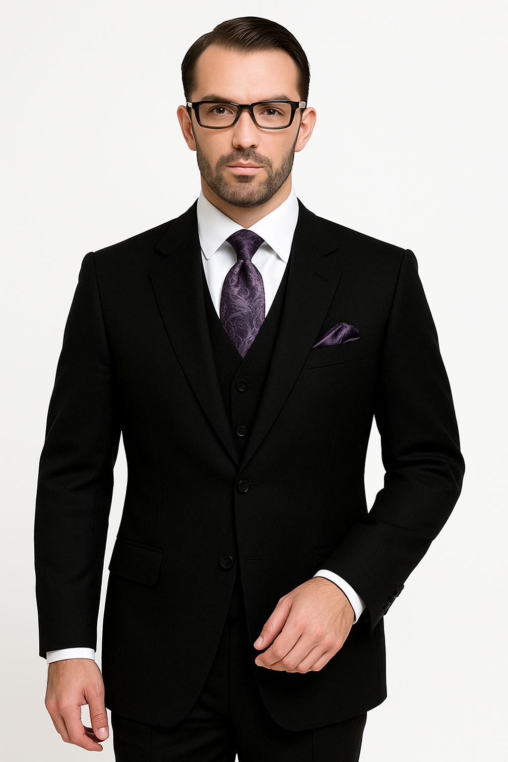100 Percent Wool Fit Suit - Mens Wool Business EggplantSuits - New Arrival - 34 Short or Extra Small