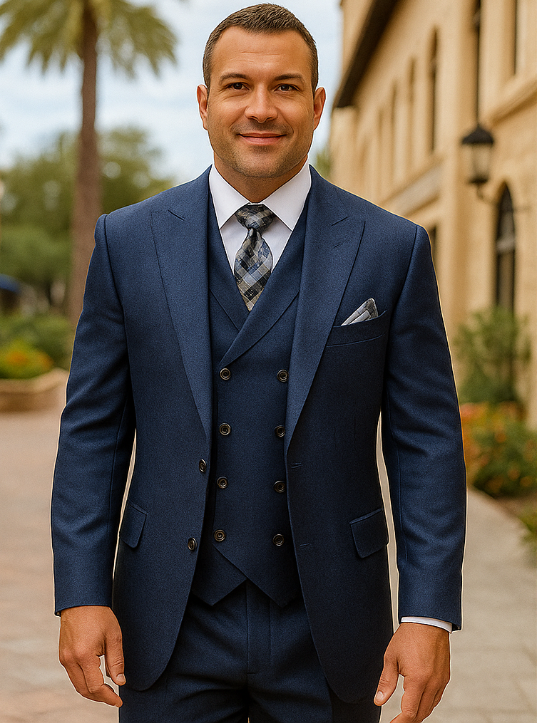 100 Percent Wool Suit - Mens Classic Business Sapphire Blue Suits - New Arrival - 38 Short Jacket+32 Waist Adjustable 28to34)(Height: 5 4 to5 7 )(Neck  15-16.5)S-M)
