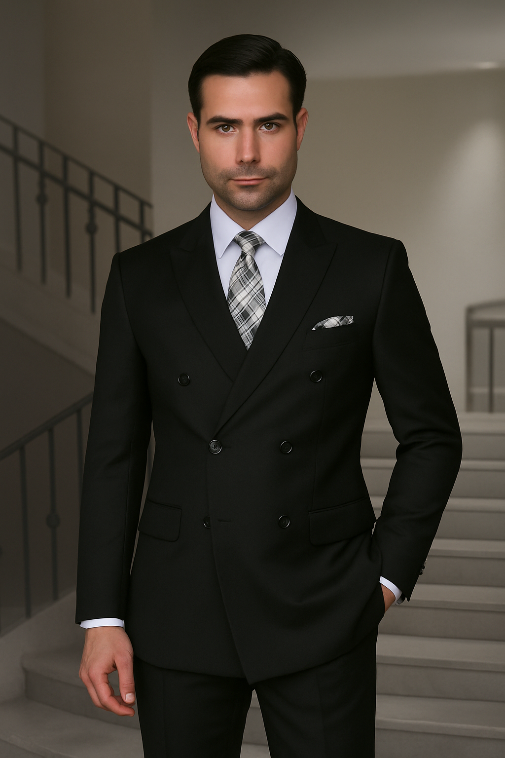 100 Percent Wool Suit - Mens Classic Wool Business  Black Suits - New Arrival - 38 Long + 32 Waist(Adjust 2" Large and amp 4")