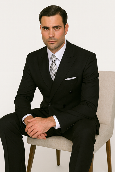 100 Percent Wool Suit - Mens Classic Wool Business  Black Suits - New Arrival