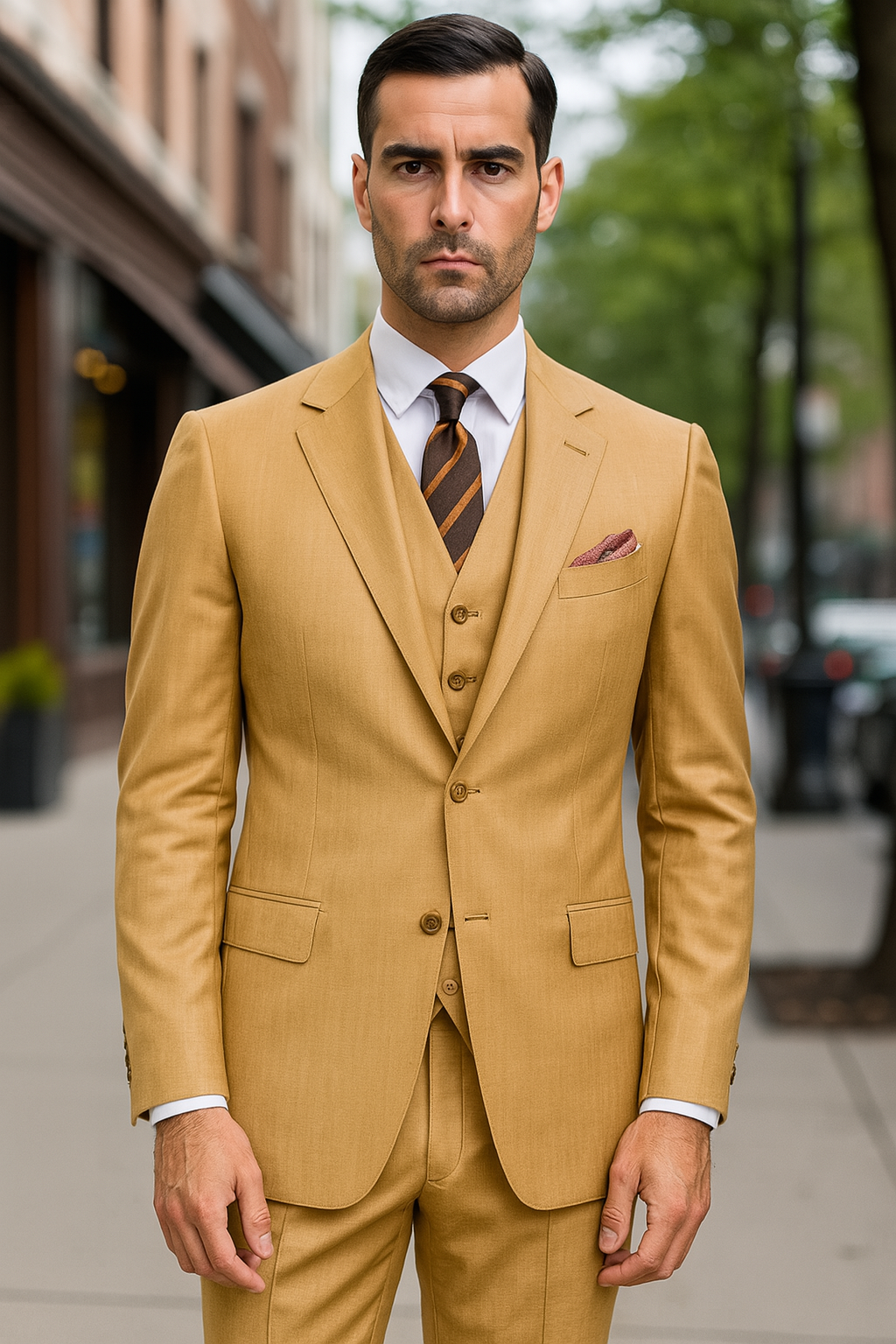 100 Percent Wool Suit - Mens Wool Business Camel Suits - 38 Short Jacket+32 Waist Adjustable 28to34)(Height: 5 4 to5 7 )(Neck  15-16.5)S-M)