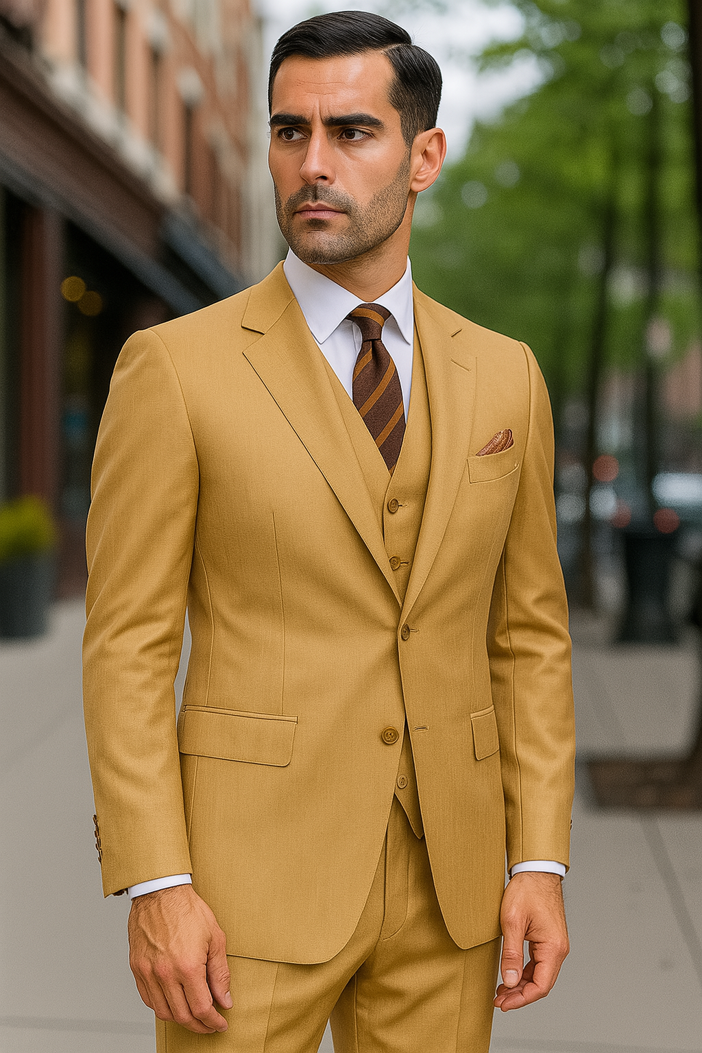 100 Percent Wool Suit - Mens Wool Business Camel Suits - 38 Short Jacket+32 Waist Adjustable 28to34)(Height: 5 4 to5 7 )(Neck  15-16.5)S-M)