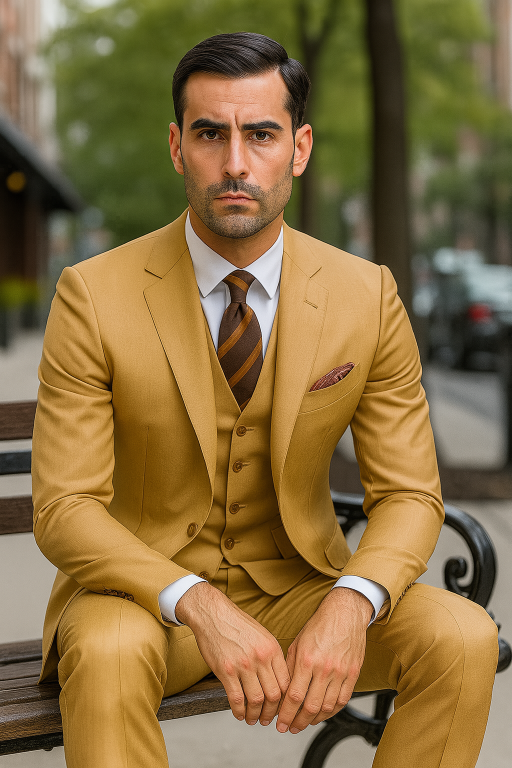 100 Percent Wool Suit - Mens Wool Business Camel Suits - 38 Short Jacket+32 Waist Adjustable 28to34)(Height: 5 4 to5 7 )(Neck  15-16.5)S-M)