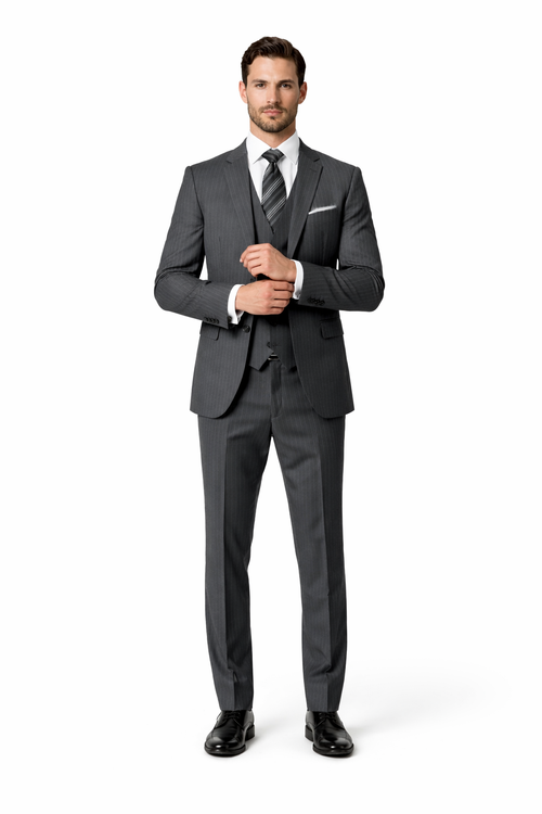 100 Percent Wool Suit - Mens Wool Fit Business Charcoal Grey  Suits