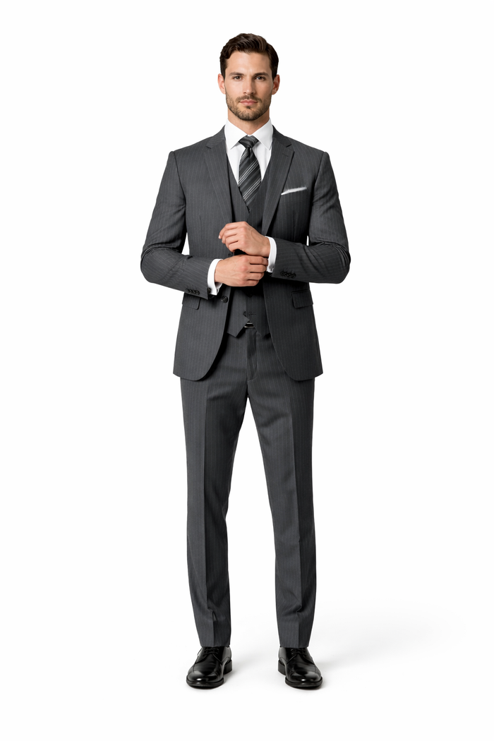 100 Percent Wool Suit - Mens Wool Fit Business Charcoal Grey  Suits