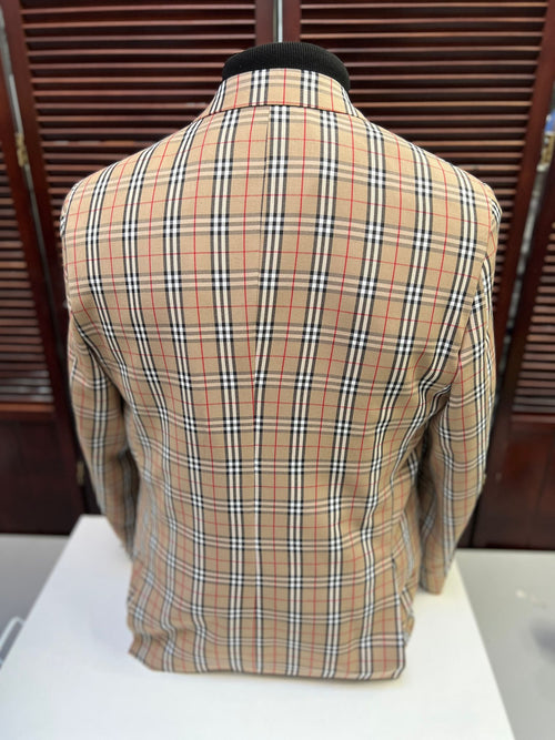 Classic Beige Checkered Blazer â€“ Tan Plaid Sport Coat - Camel Windowpane Pattern