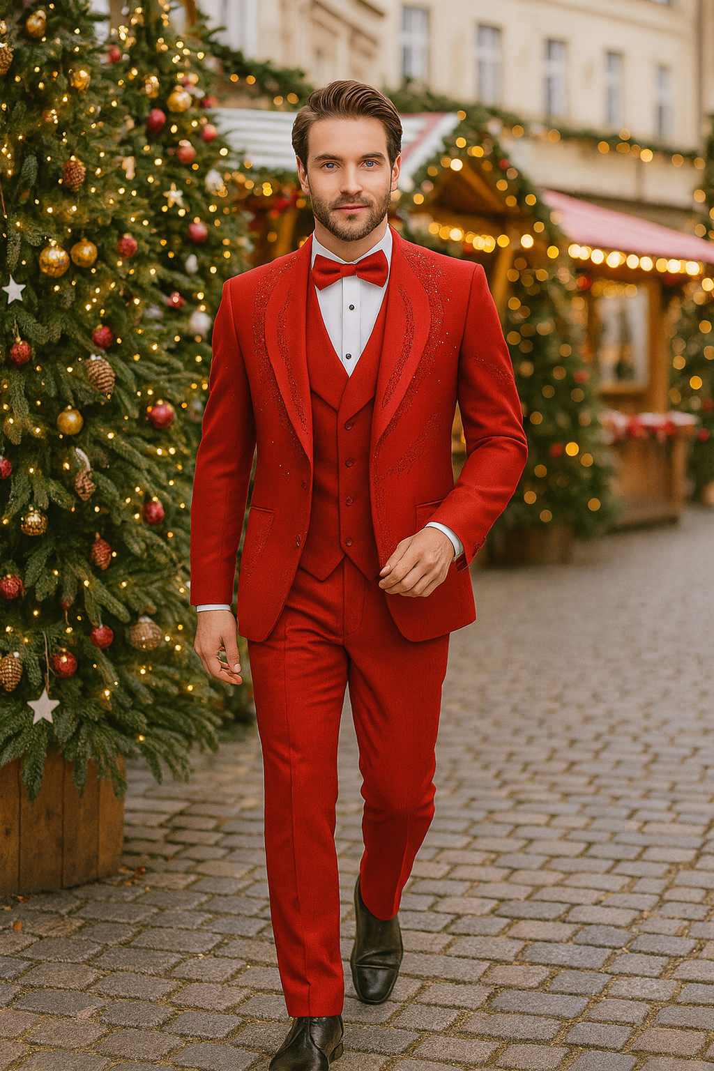 Italian Red Wool 3-Piece Modern Fit Tuxedo - 34 Short or Extra Small