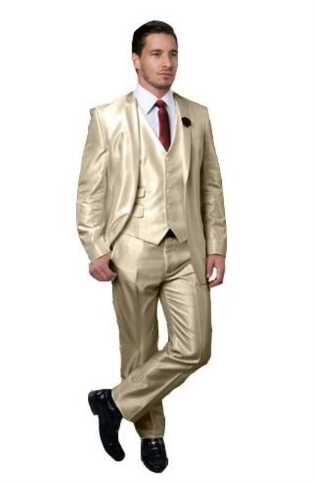 Men’s Champagne Wedding Suit with Jacket, Vest and Pants, Summer Formal Dress Suit