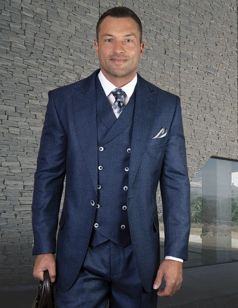 100 Percent Wool Suit - Mens Classic Business Sapphire Blue Suits - New Arrival - 38 Short Jacket+32 Waist Adjustable 28to34)(Height: 5 4 to5 7 )(Neck  15-16.5)S-M)