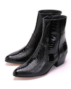 Negro Avestruz Cuero Alto TacÃ³n Vestir Bota - botas vaqueras para hombre SKU*MK828