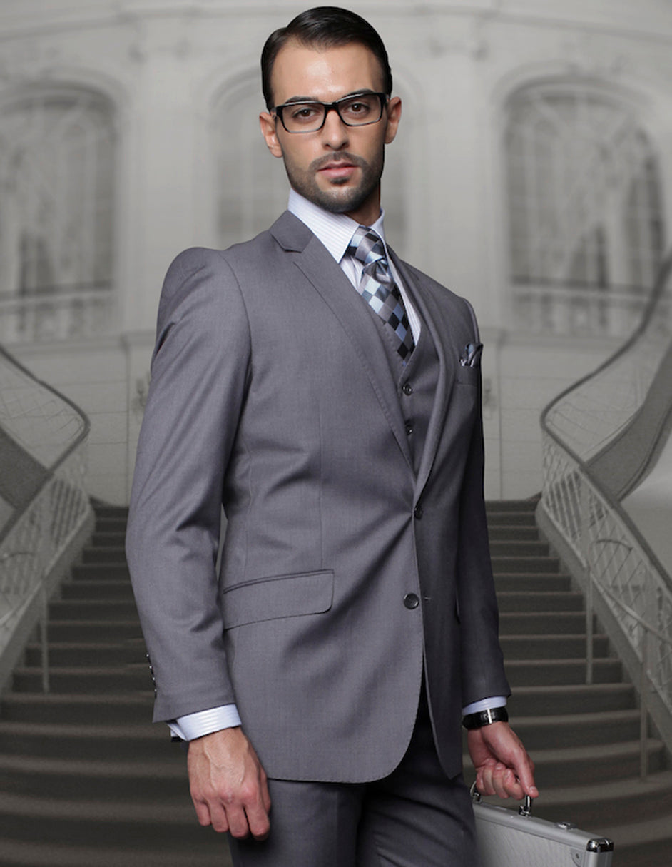 Mens 2 Button Classic Fit Pleated Pant Suit in Big & Tall Sizes in Charcoal - 56 Regular