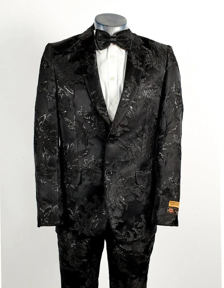 Floral Suits - Paisley Suit - Fashion Suits - Wedding Suit Black And White - L or Large