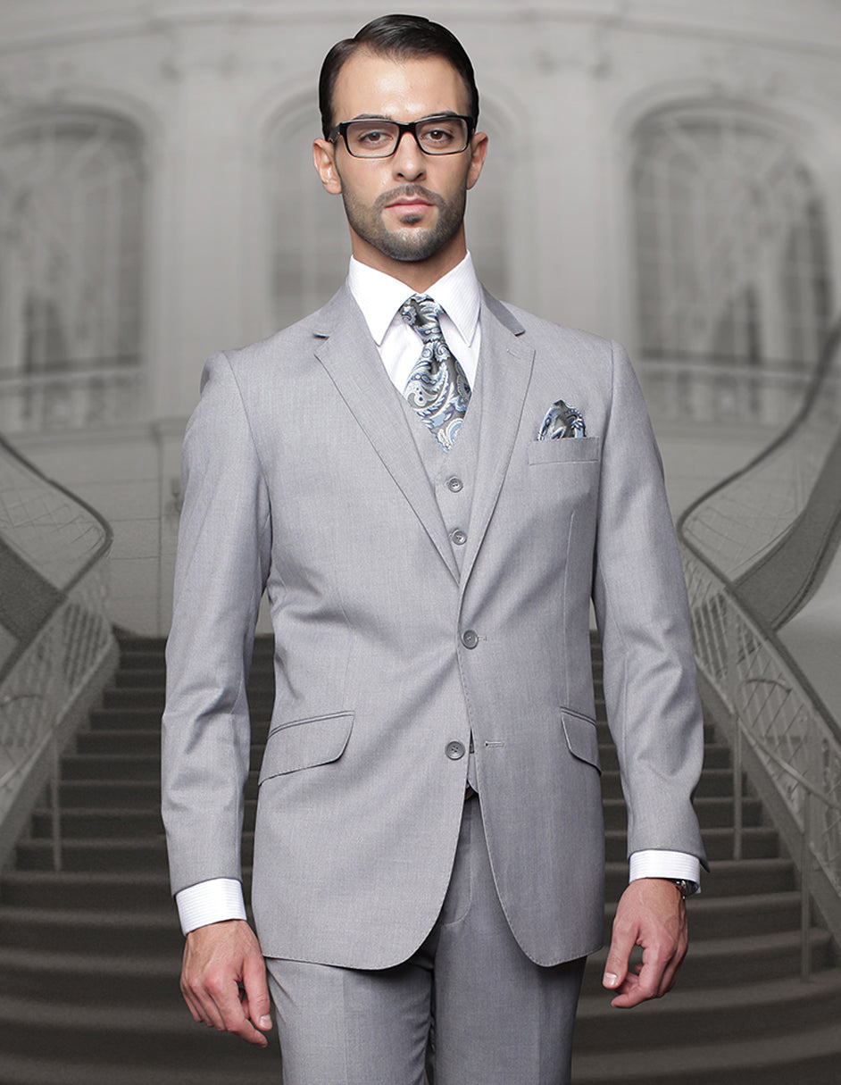 Mens 2 Button Classic Fit Pleated Pant Suit in Big & Tall Sizes in Grey - 38 Short Jacket+32 Waist Adjustable 28to34)(Height: 5 4 to5 7 )(Neck  15-16.5)S-M)