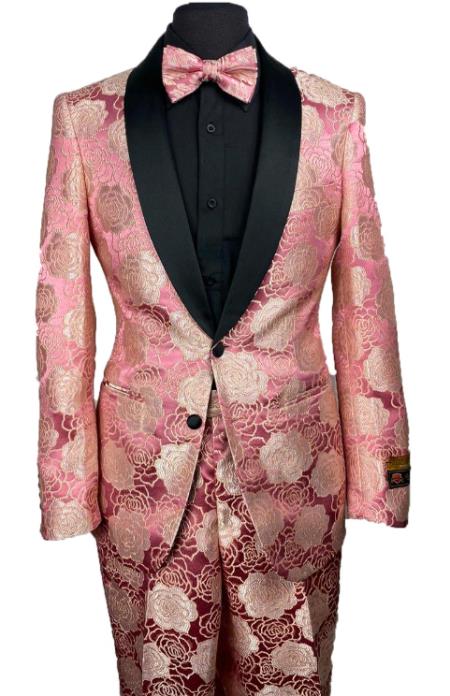 Floral Suits - Paisley Suit - Fashion Suits - Wedding Suit Pink - L or Large