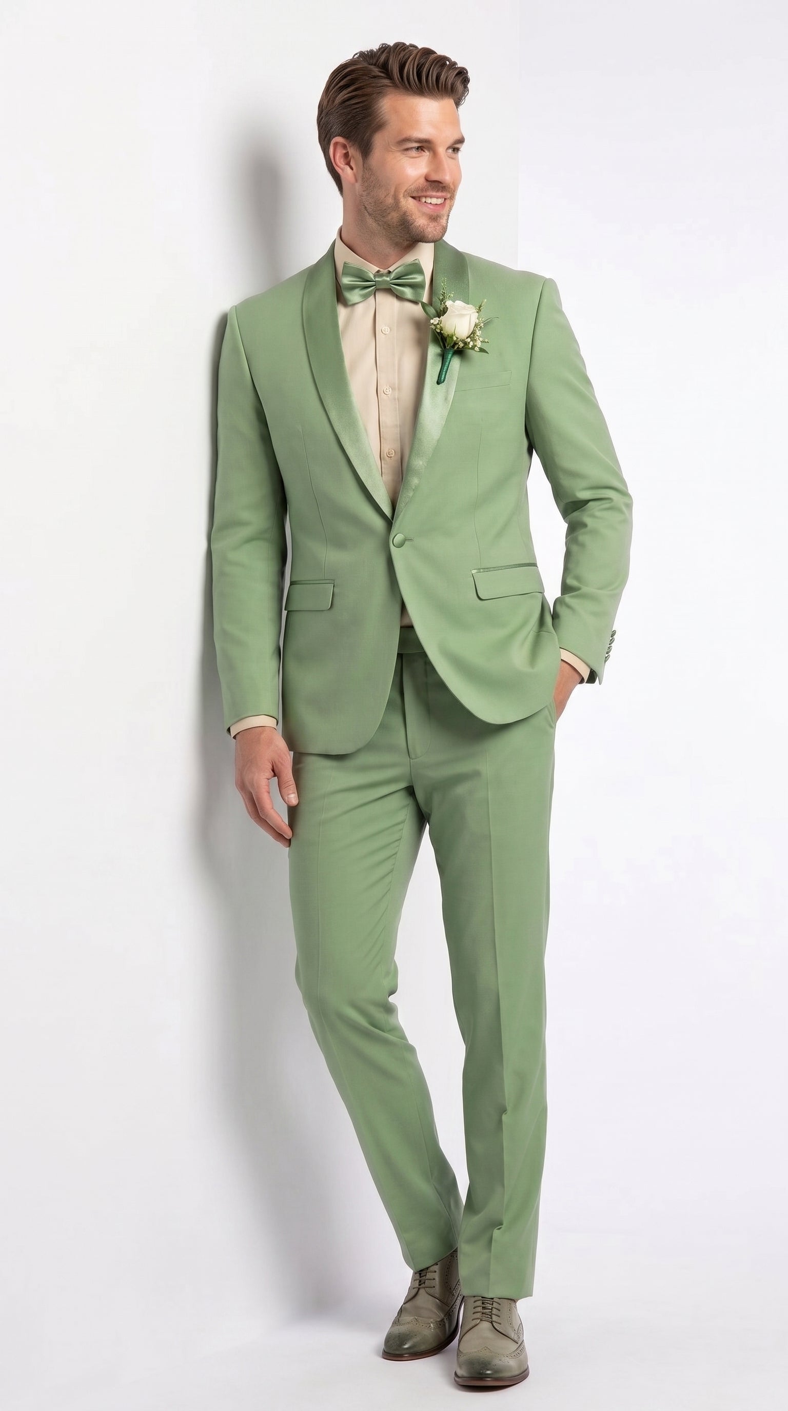 Mens Sage Green Wedding Tuxedo, Shawl Lapel Formal Groom Prom Tuxedo Suit - 34 Short or Extra Small
