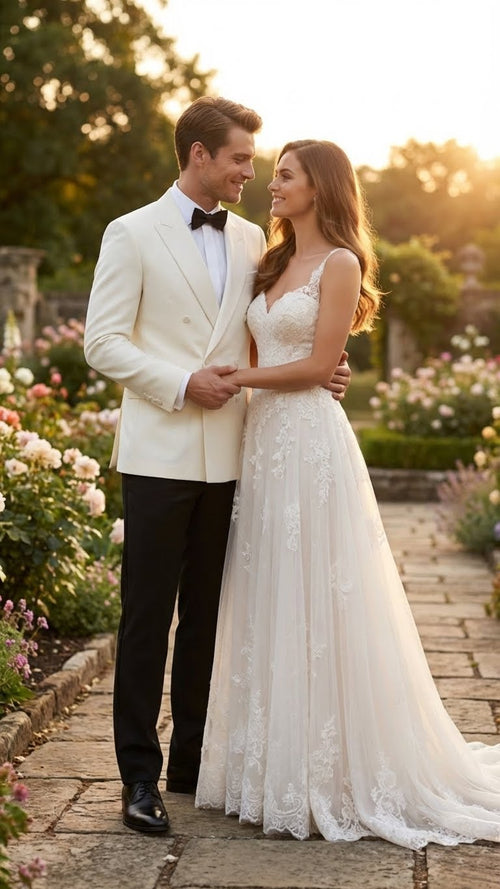 Mens Ivory Double-Breasted Shawl Lapel Tuxedo Jacket | Premium Formal Dinner Jacket for Weddings and Black-Tie Events