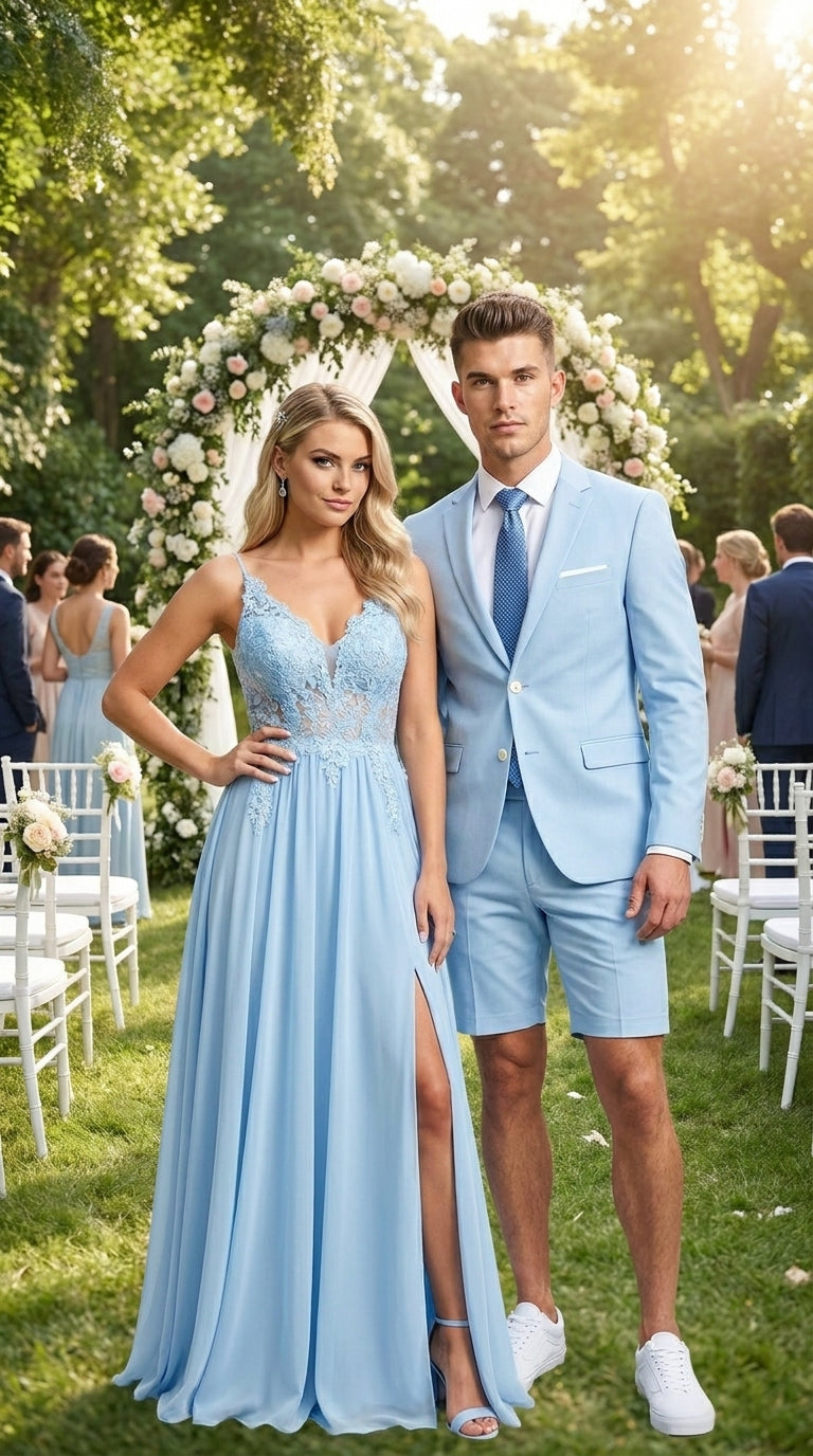 Men’s Light Blue Suit with Shorts – Casual Summer Blazer and Shorts Set for Wedding, Party and Smart Casual Wear - 36 Short
