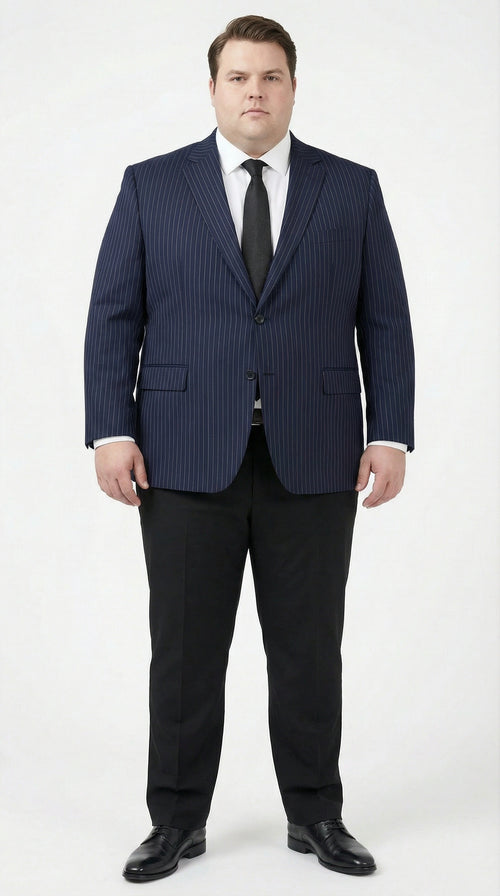 Mens Navy Blue Pinstripe Blazer Classic Tailored Formal Jacket for Business, Office and Professional Wear