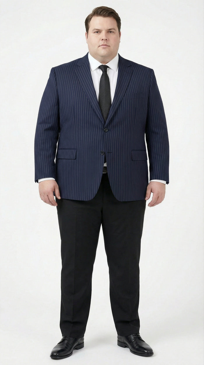 Mens Navy Blue Pinstripe Blazer Classic Tailored Formal Jacket for Business, Office and Professional Wear