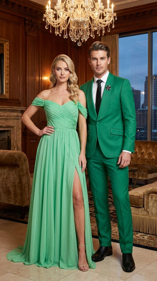 Mens Augusta Green Emerald Light Green Suit Slim Fit 2 Piece Formal Suit for Wedding, Prom and Evening Events