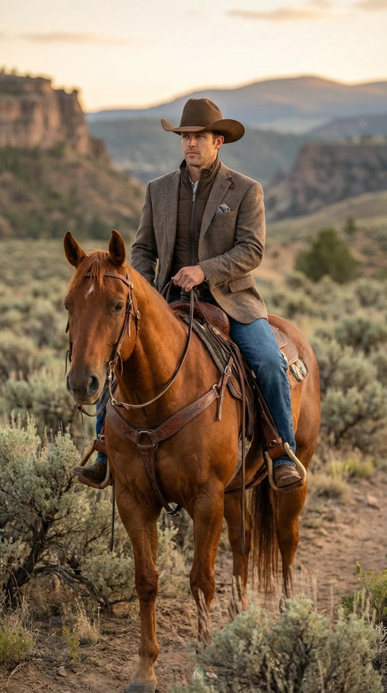 Mens Brown Herringbone Tweed Cowboy Western Blazer Classic Country Sport Coat Jacket for Ranch Wear,  Cowboy Jacket - 36 Short