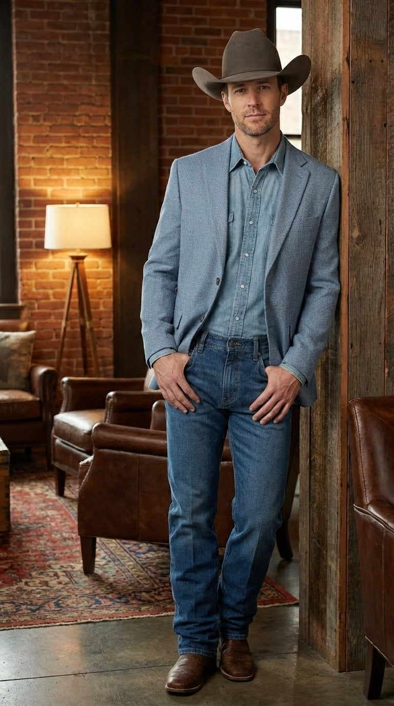Mens Rugby Teal Baby Sky Western Blazer – Cowboy Style Casual Sport Coat for Men Classic Western Jacket in Light Blue Color - 36 Short