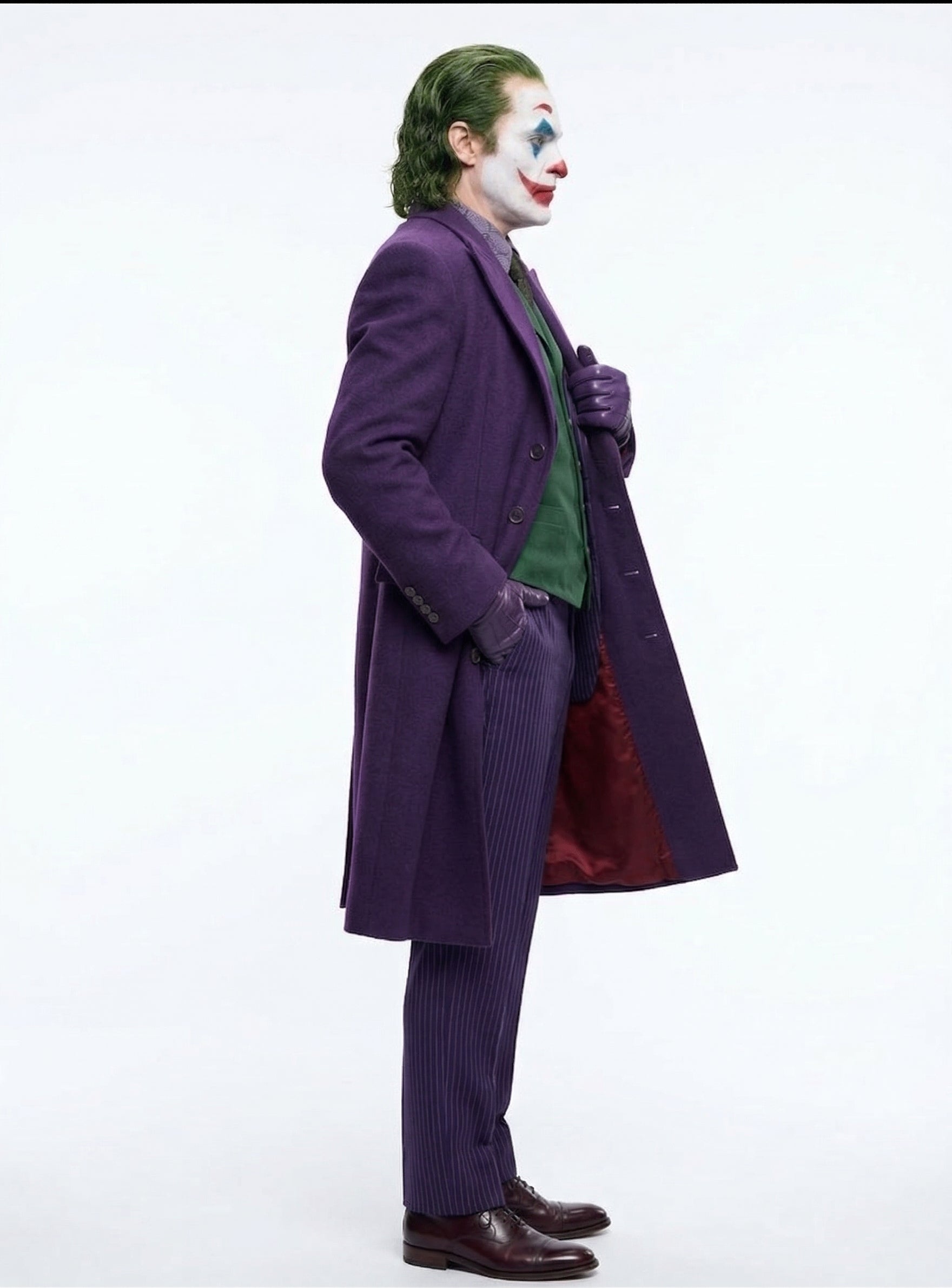 Men’s Purple Overcoat Joker Folie à Deux Arthur Fleck Inspired Long Coat – Classic Costume Trench Coat, Stylish Winter Party Wear Jacket - Coat Size 38