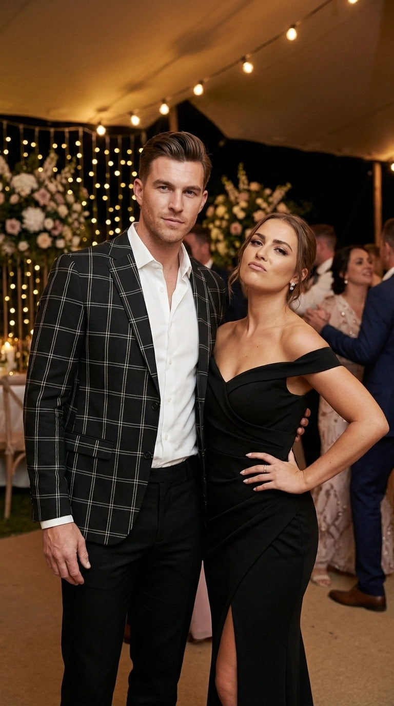 Men’s Black Windowpane Check Blazer – Black Plaid Formal Blazer Jacket for Business, Wedding and Smart Casual Style - 36 Short