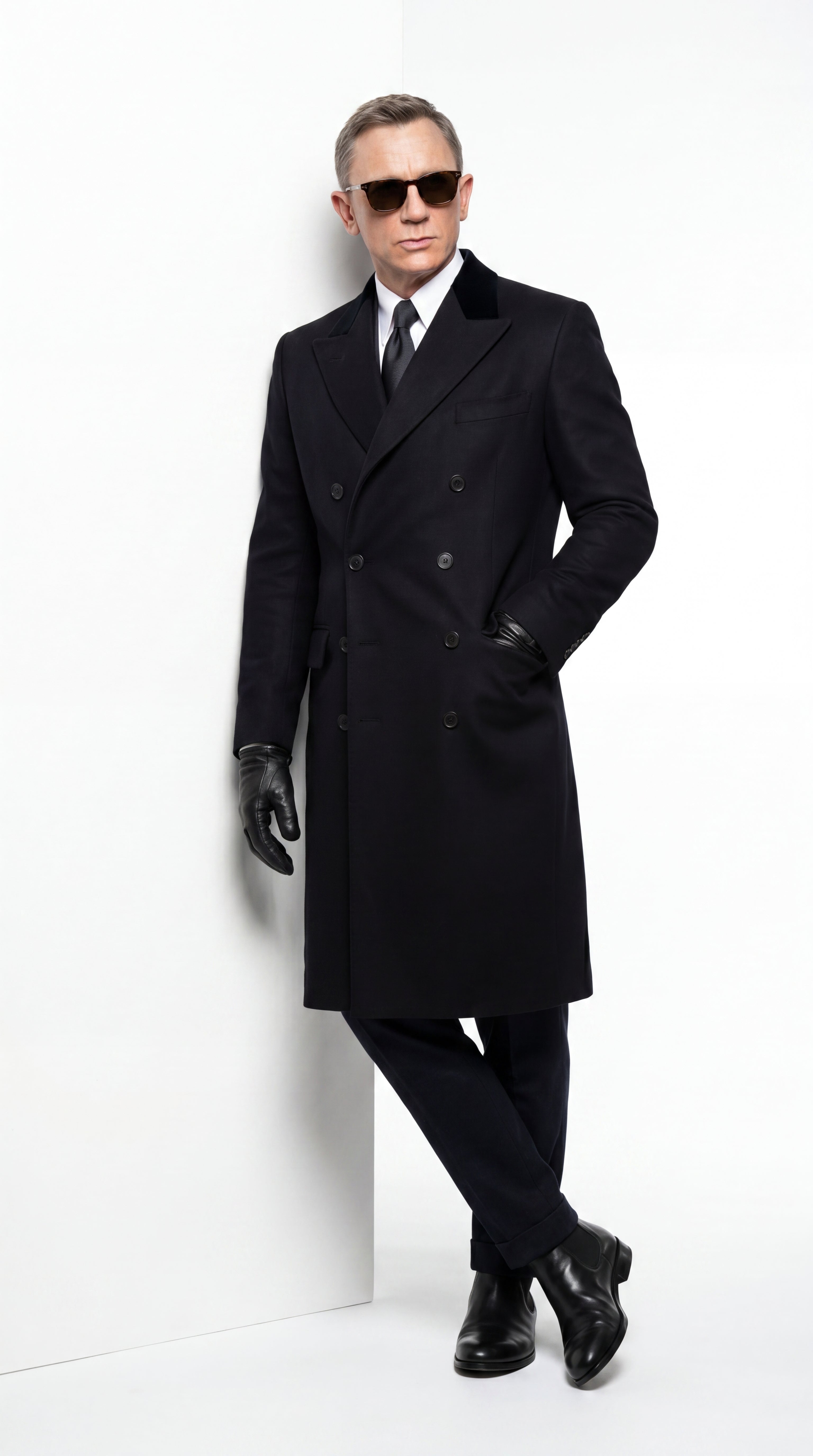 Men’s Black Double Breasted Overcoat, James Bond Inspired Long Formal Coat for Weddings, Business Events, Parties, and Winter Occasions - Coat Size 38