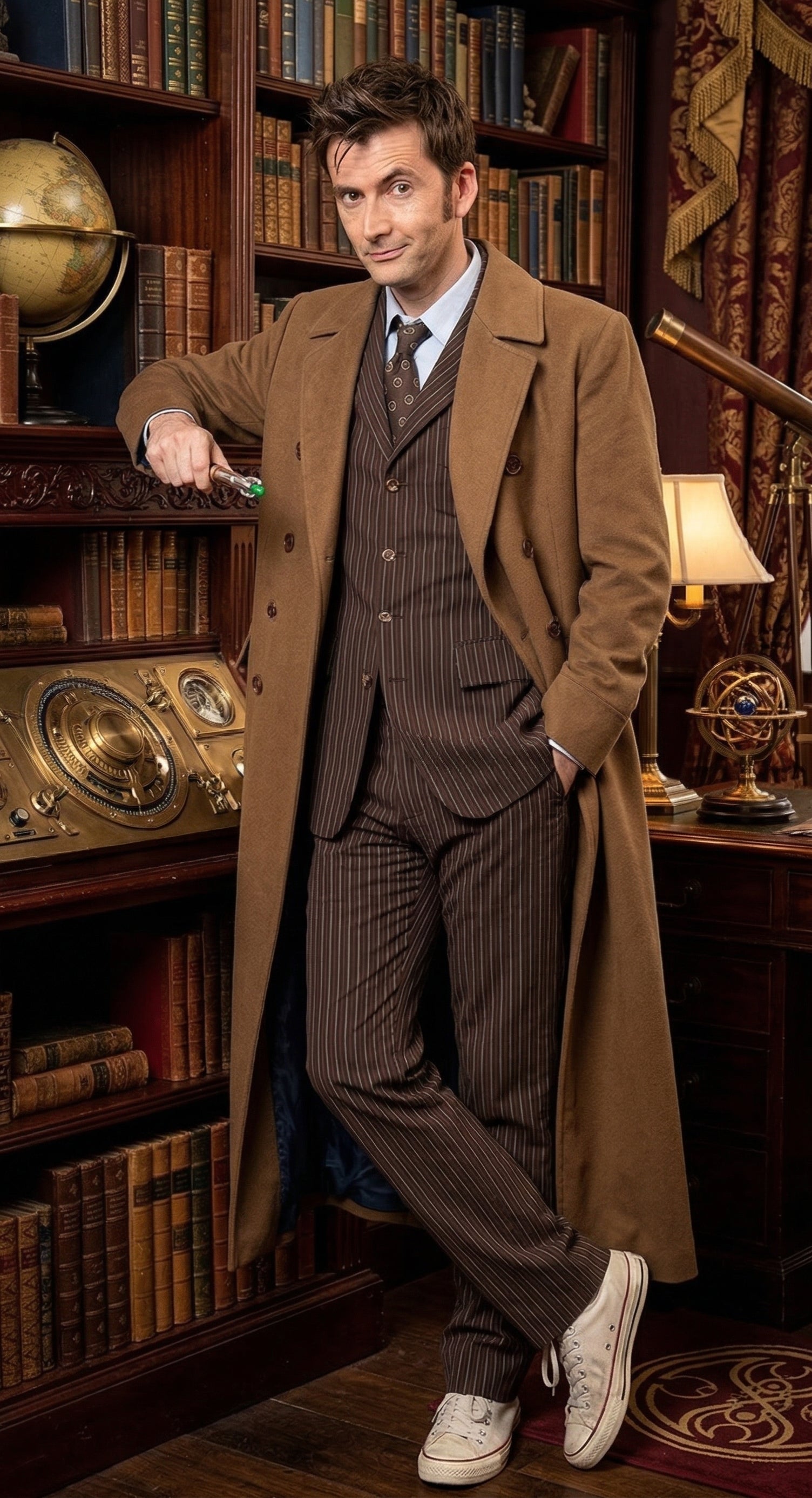 Men’s Brown Cotton Trench Coat Doctor Who 10th Doctor Inspired Long Coat – Classic Gabardina Style Overcoat, Vintage Winter Costume Jacket - Brown