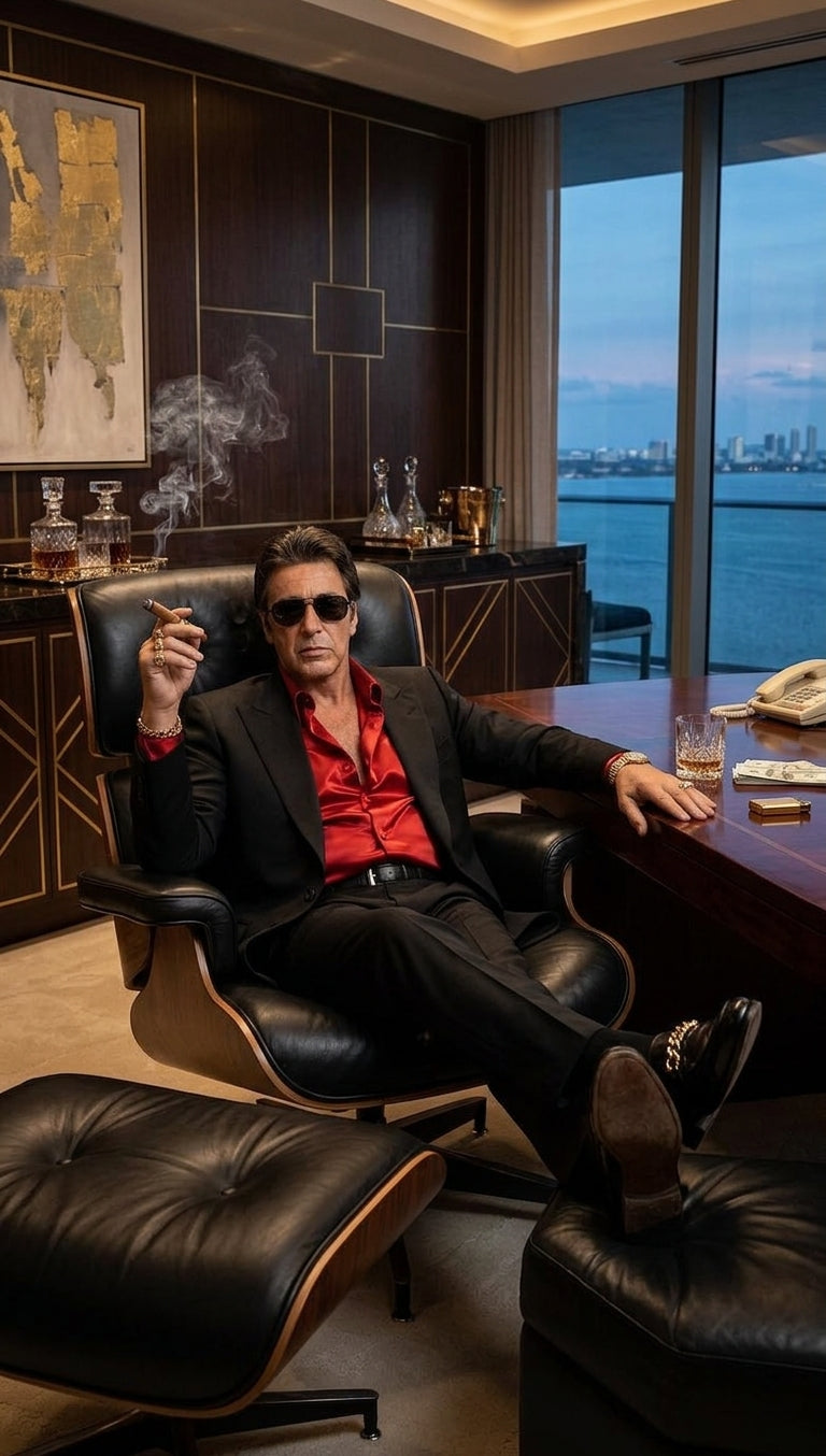 Tony Montana’s Black Blazer with Red Sateen Shirt – Men’s Black Formal Blazer and Red Satin Style Shirt Outfit for Party, Wedding and Vintage Wear - 36 Short