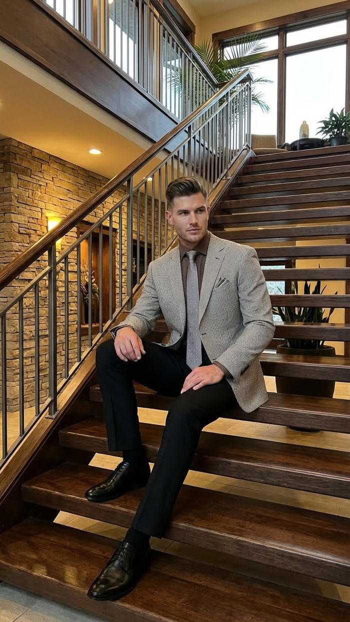 Mens Black and White Houndstooth Blazer Jacket, Classic Formal Sport Coat for Business, Wedding and Dress Wear