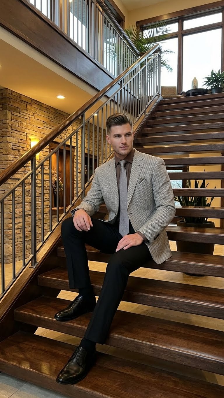 Mens Black and White Houndstooth Blazer Jacket, Classic Formal Sport Coat for Business, Wedding and Dress Wear