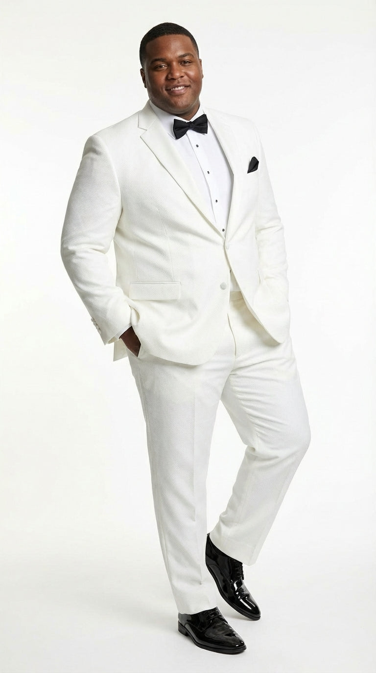 Mens White Wedding Tuxedo Suit – Formal Groom Suit Set Classic Dinner Jacket + White Tuxedo Shirt + Black Bow Tie - 34 Short or Extra Small