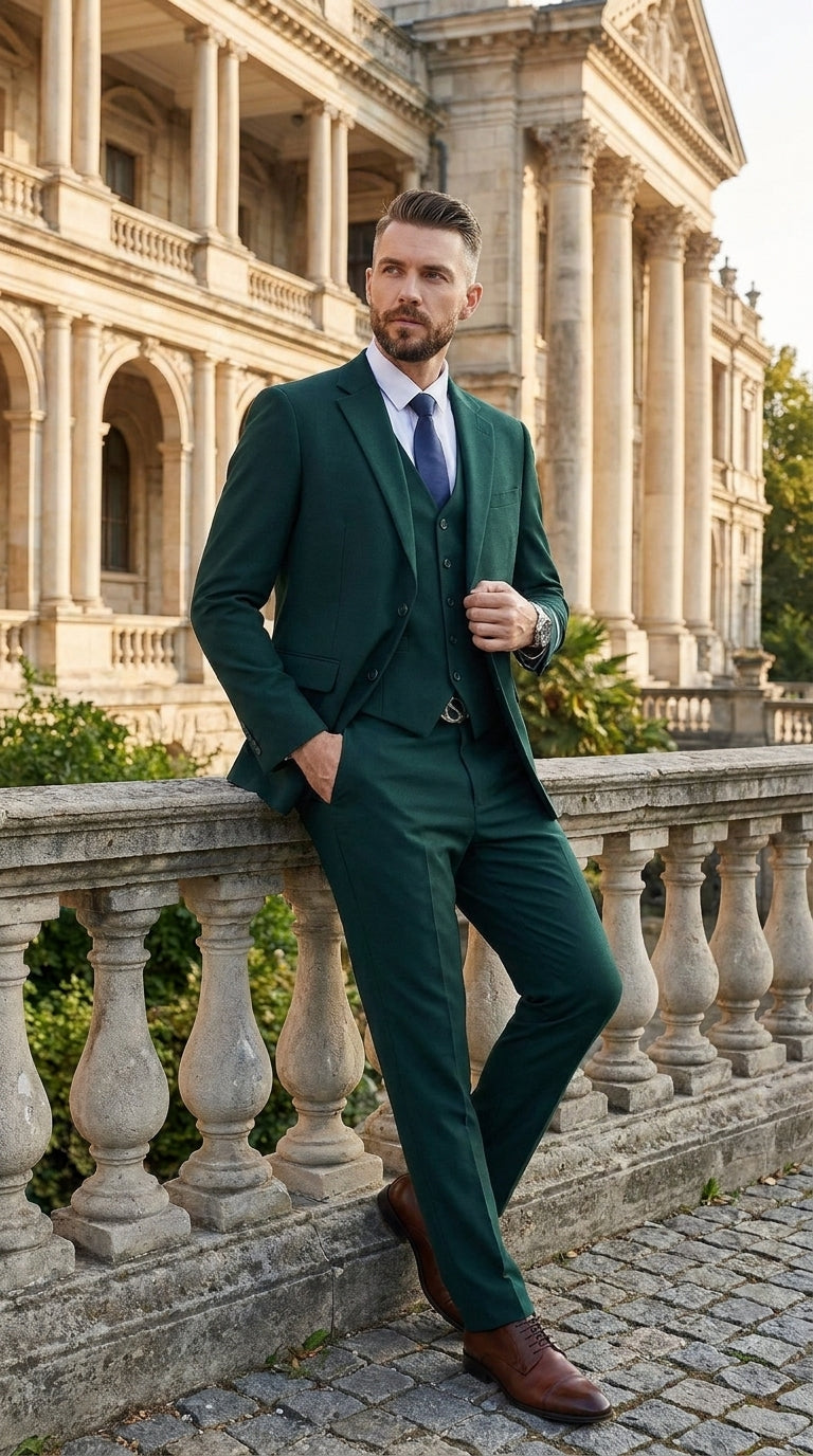 Stacy Adams Dark Teal Suit – Men’s 3-Piece Green Teal Wedding & Formal Suit Modern Fit