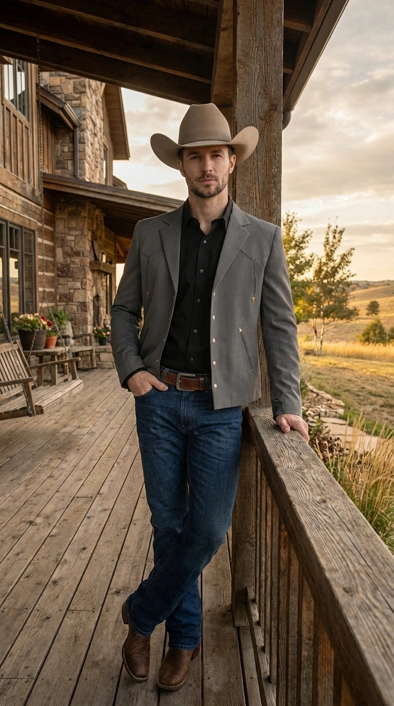Mens Charcoal Gray Western Blazer – Cowboy Style Casual Jacket Classic Country Western Sport Coat - 36 Short