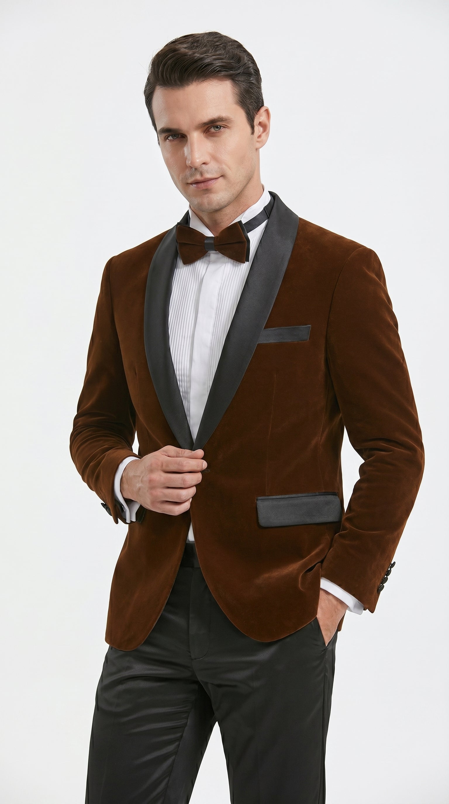 Men’s Brown Camel Bronze Velvet Tuxedo Jacket, Shawl Lapel Wedding Prom Dinner Blazer - Blazer Sportcoat - 36 Short