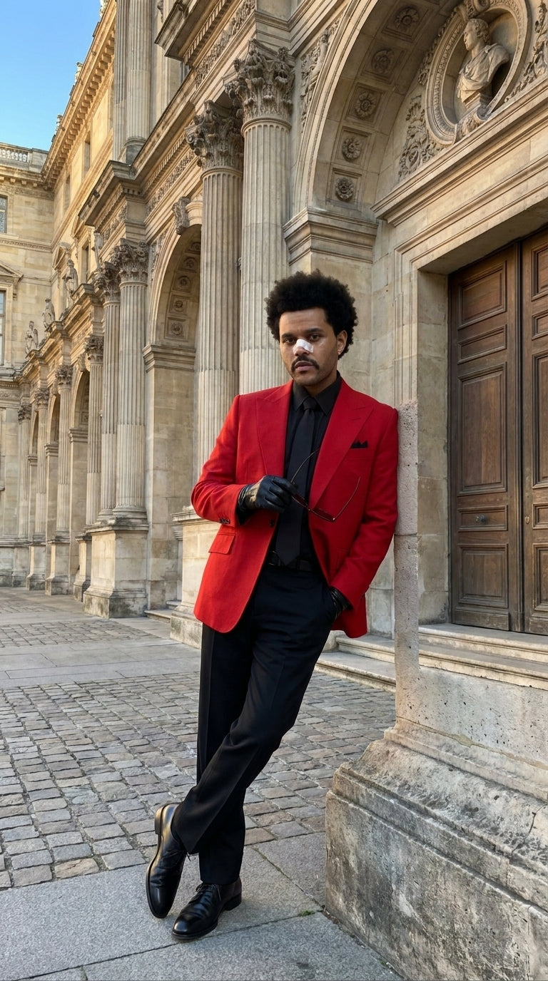 Men’s Red Blazer with Black Pants – Celebrity Inspired Wedding, Prom & Party Suit