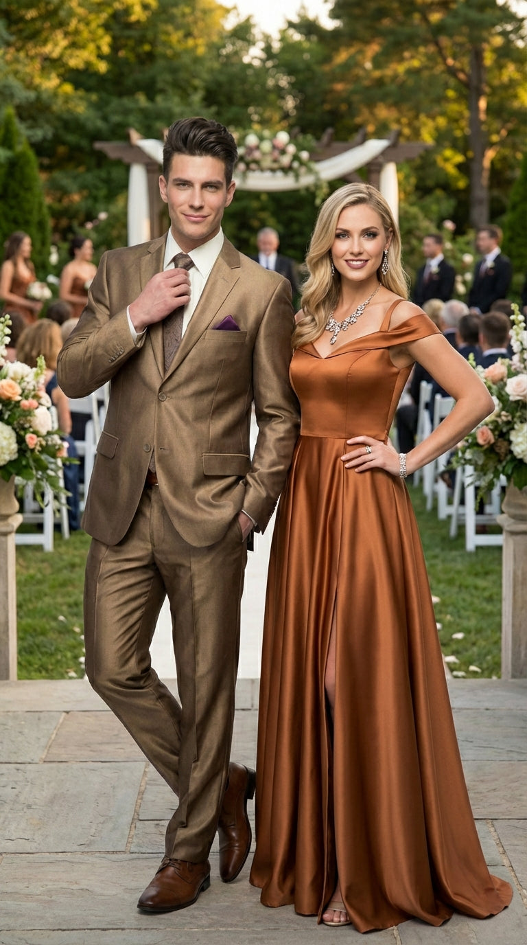 Mens Gold Brown Tan Beige Khaki Bronze Formal Suit – Luxury Metallic Finish Wedding and Prom Suit for Men - 34 Short or Extra Small