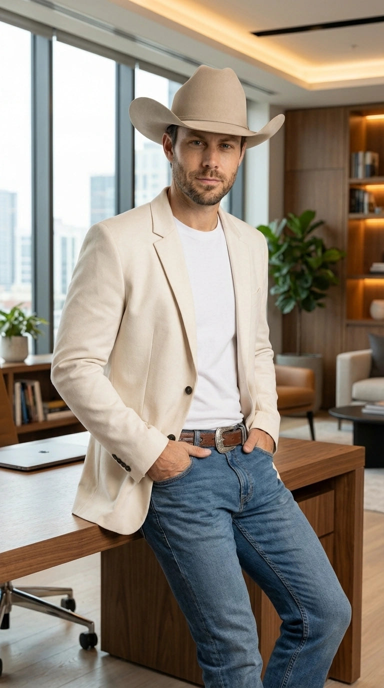 Men’s Off White Casual Blazer – Classic Western Style Lightweight Summer Cowboy Jacket Casual Ivory Cream Color - 36 Short