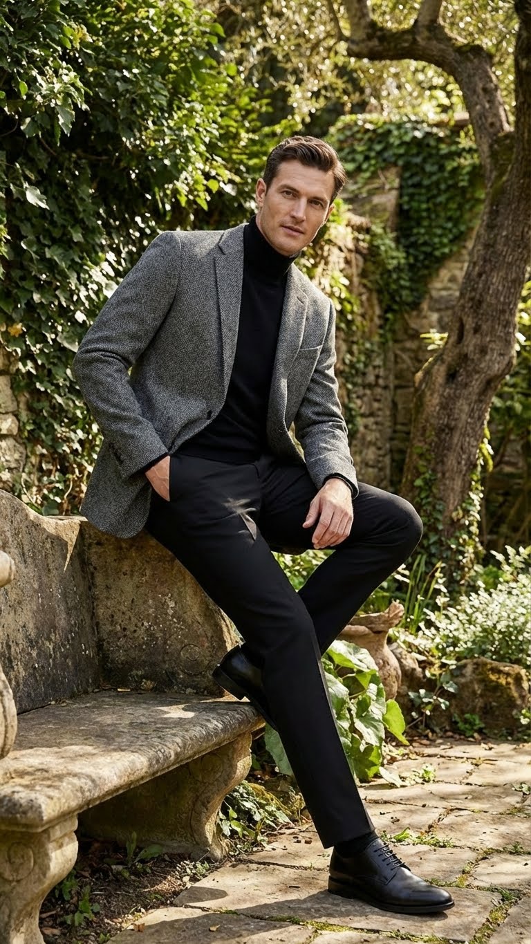 Men’s Grey Tweed Herringbone Sport Coat - Gray Mens Blazer Suit Jacket - Charcoal Grey