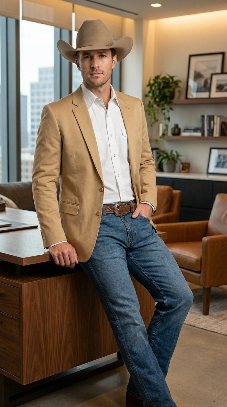 Men’s Tan Camel British khaki Western Blazer – Two Button Classic Casual Sport Coat - Cowboy Country Coat - 36 Short