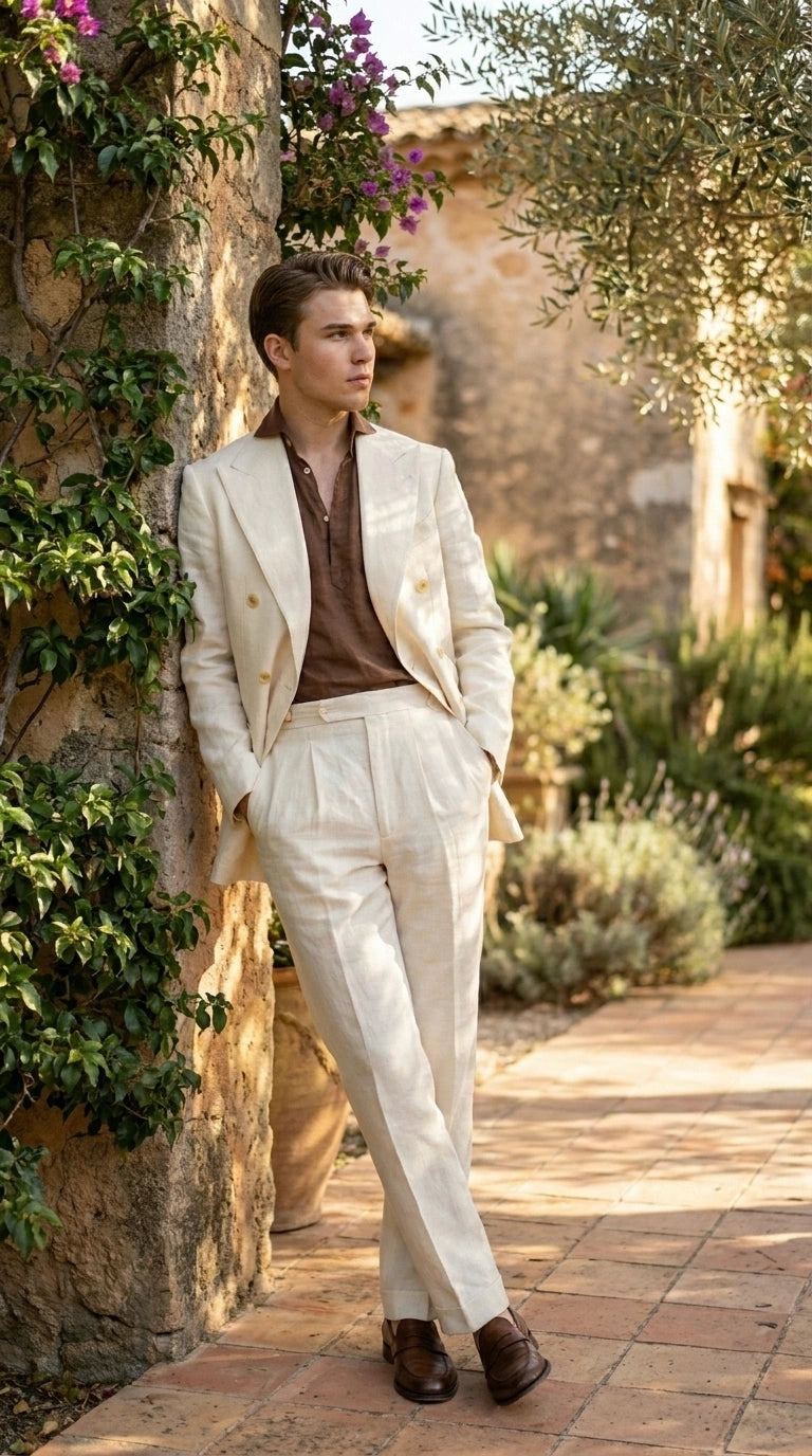 Men’s Off White 70s Style Double Breasted Suit – Vintage Retro Wide Lapel Classic Outfit for Party, Wedding and Casual Fashion Wear - 34 Short or Extra Small