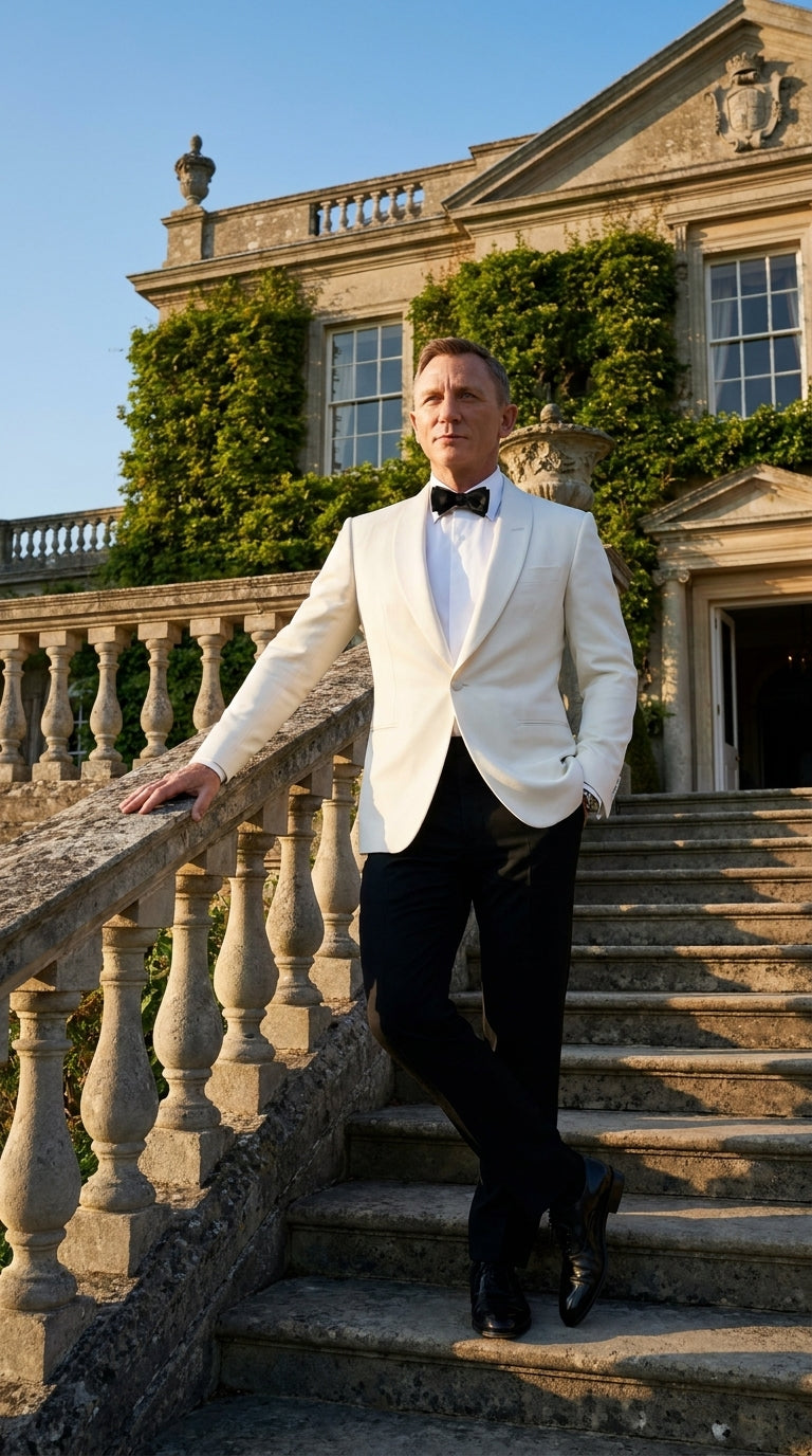 Men’s James Bond Style Ivory Dinner Jacket, White Tuxedo Blazer for Wedding, Prom and Black Tie Events - 34 Short or Extra Small
