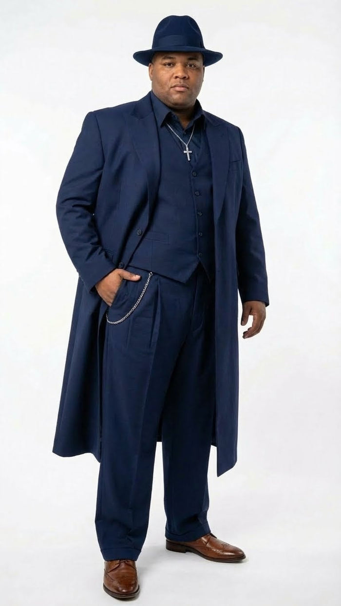 Mens Navy Blue 1920s Zoot Suit Long Mafia Gangster Three-Piece Vintage Costume Set Zuit Pachuco Style