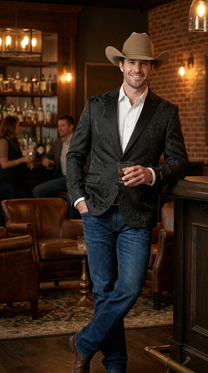 Men’s Black Paisley Western Cowboy Blazer – Classic Western Style Formal Jacket, Elegant Country Blazer Coat - saco para vaquero
