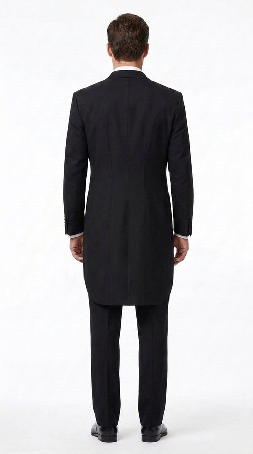 Men’s Black Victorian Tailcoat Tuxedo – 1800s 19th Century Edwardian Peak Lapel Formal Suit